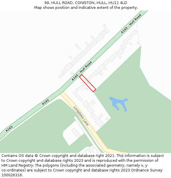 99, HULL ROAD, CONISTON, HULL, HU11 4LD: Location map and indicative extent of plot