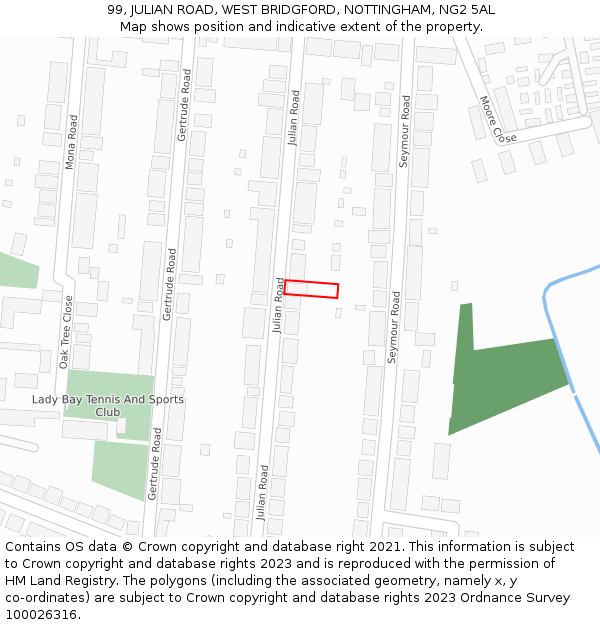 99, JULIAN ROAD, WEST BRIDGFORD, NOTTINGHAM, NG2 5AL: Location map and indicative extent of plot