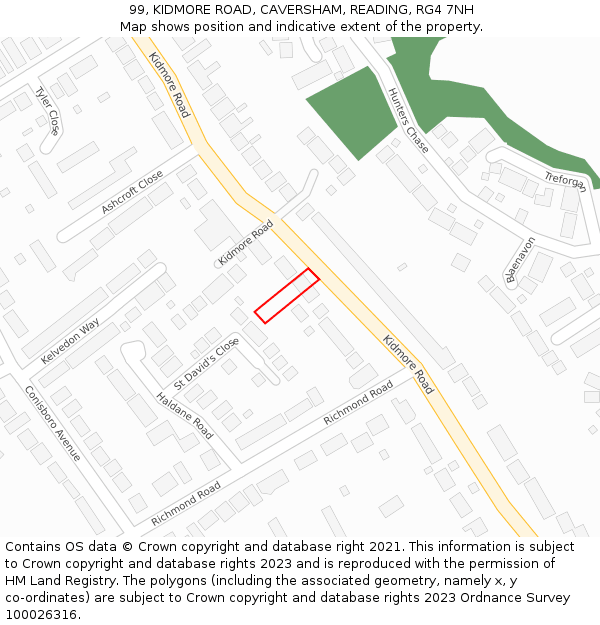 99, KIDMORE ROAD, CAVERSHAM, READING, RG4 7NH: Location map and indicative extent of plot