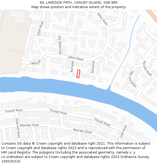 99, LAKESIDE PATH, CANVEY ISLAND, SS8 9RX: Location map and indicative extent of plot