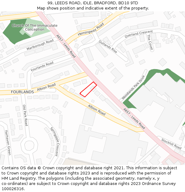 99, LEEDS ROAD, IDLE, BRADFORD, BD10 9TD: Location map and indicative extent of plot