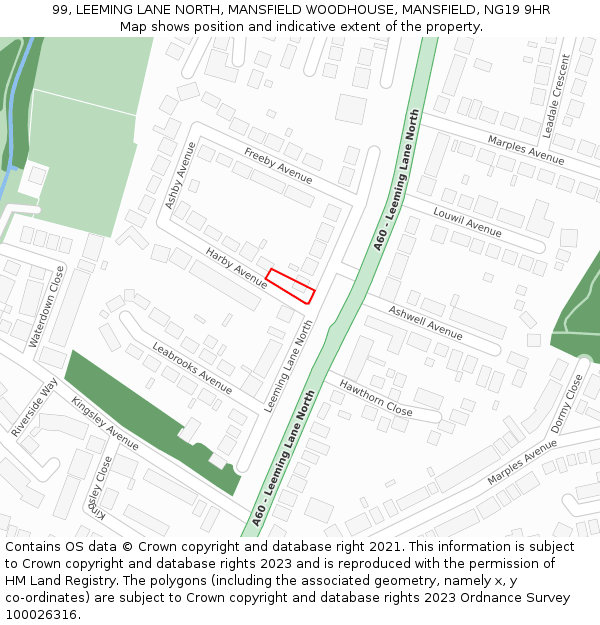 99, LEEMING LANE NORTH, MANSFIELD WOODHOUSE, MANSFIELD, NG19 9HR: Location map and indicative extent of plot