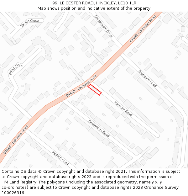 99, LEICESTER ROAD, HINCKLEY, LE10 1LR: Location map and indicative extent of plot