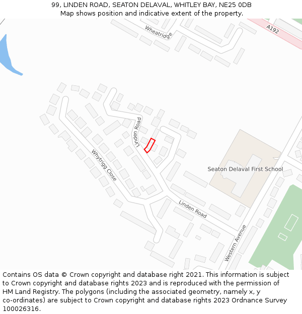 99, LINDEN ROAD, SEATON DELAVAL, WHITLEY BAY, NE25 0DB: Location map and indicative extent of plot