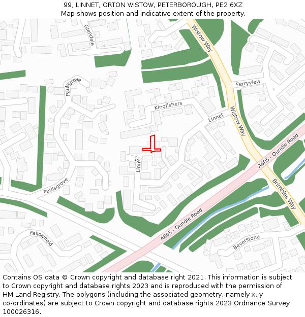 99, LINNET, ORTON WISTOW, PETERBOROUGH, PE2 6XZ: Location map and indicative extent of plot