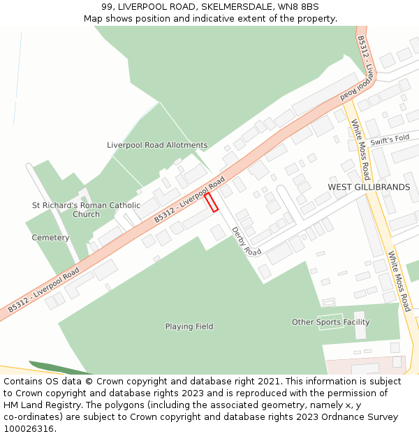 99, LIVERPOOL ROAD, SKELMERSDALE, WN8 8BS: Location map and indicative extent of plot