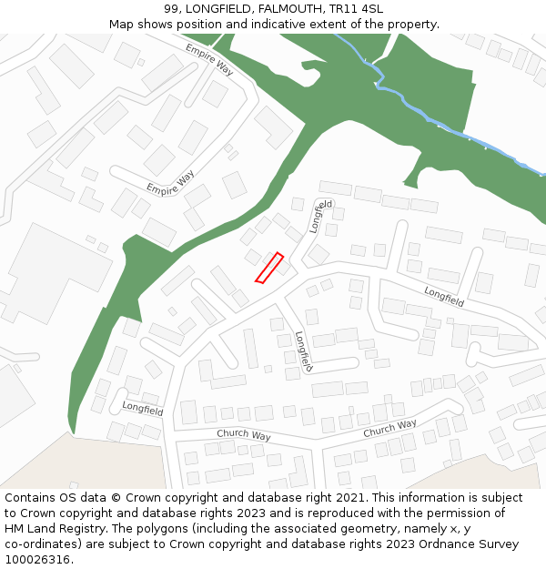 99, LONGFIELD, FALMOUTH, TR11 4SL: Location map and indicative extent of plot