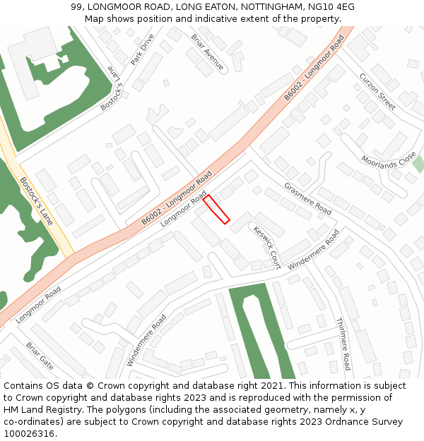 99, LONGMOOR ROAD, LONG EATON, NOTTINGHAM, NG10 4EG: Location map and indicative extent of plot