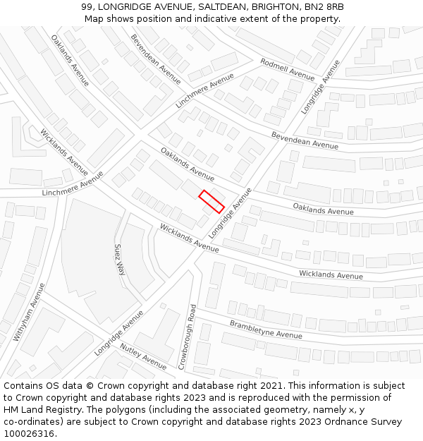 99, LONGRIDGE AVENUE, SALTDEAN, BRIGHTON, BN2 8RB: Location map and indicative extent of plot