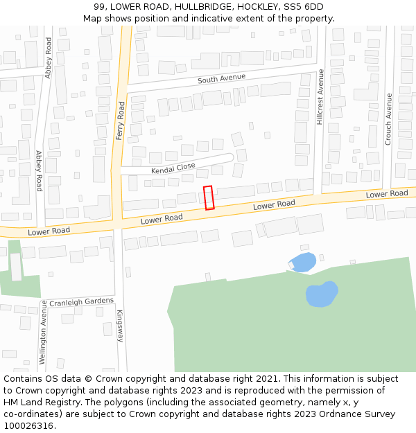 99, LOWER ROAD, HULLBRIDGE, HOCKLEY, SS5 6DD: Location map and indicative extent of plot