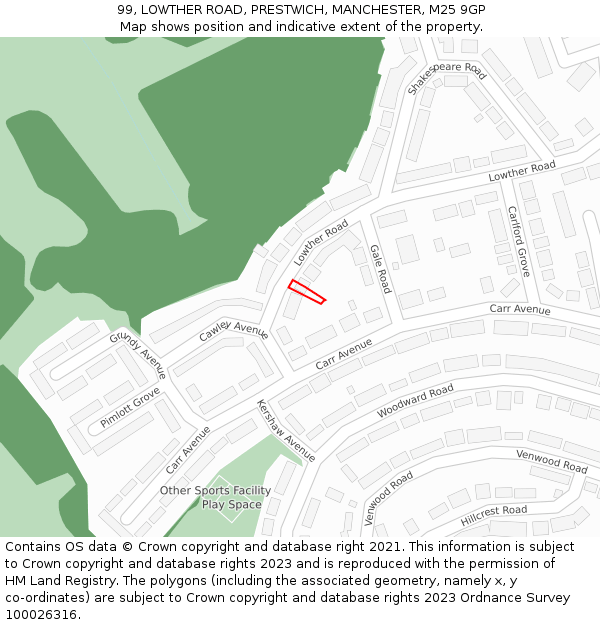 99, LOWTHER ROAD, PRESTWICH, MANCHESTER, M25 9GP: Location map and indicative extent of plot