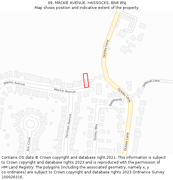 99, MACKIE AVENUE, HASSOCKS, BN6 8NJ: Location map and indicative extent of plot