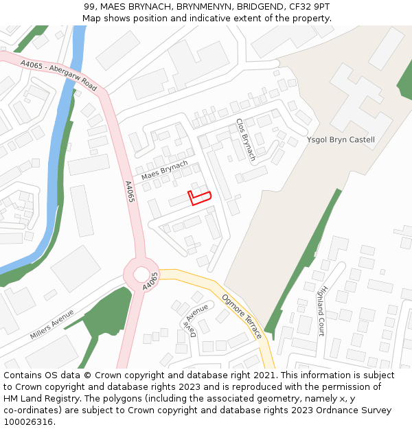 99, MAES BRYNACH, BRYNMENYN, BRIDGEND, CF32 9PT: Location map and indicative extent of plot