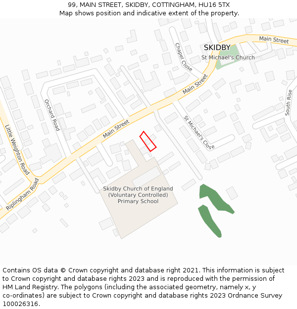 99, MAIN STREET, SKIDBY, COTTINGHAM, HU16 5TX: Location map and indicative extent of plot