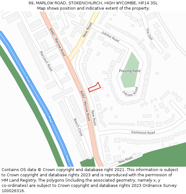 99, MARLOW ROAD, STOKENCHURCH, HIGH WYCOMBE, HP14 3SL: Location map and indicative extent of plot