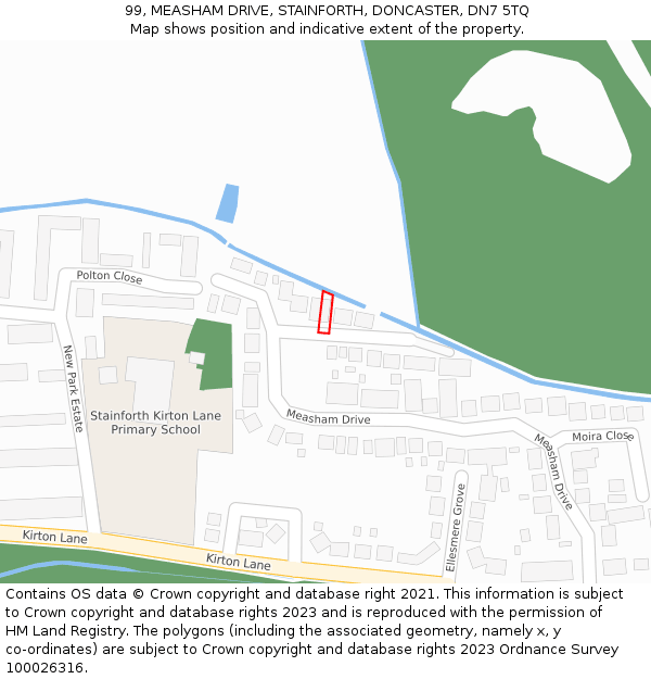 99, MEASHAM DRIVE, STAINFORTH, DONCASTER, DN7 5TQ: Location map and indicative extent of plot