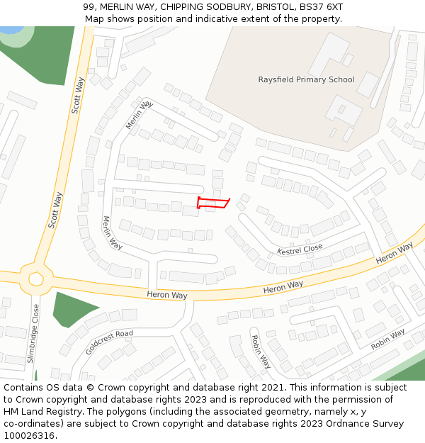 99, MERLIN WAY, CHIPPING SODBURY, BRISTOL, BS37 6XT: Location map and indicative extent of plot