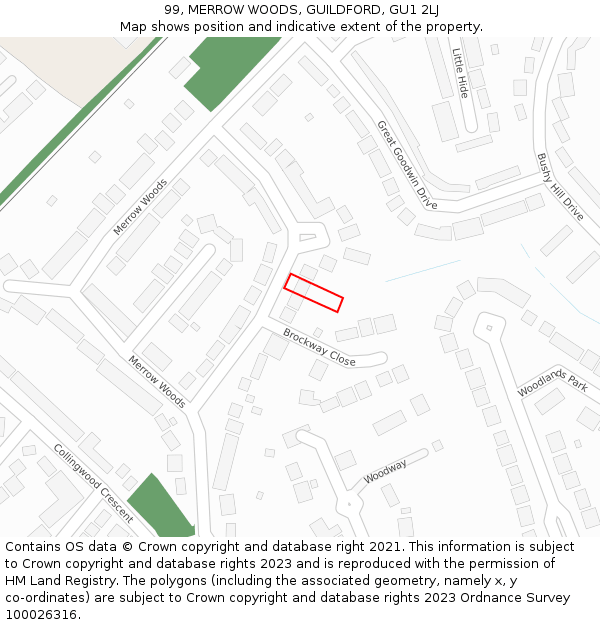 99, MERROW WOODS, GUILDFORD, GU1 2LJ: Location map and indicative extent of plot