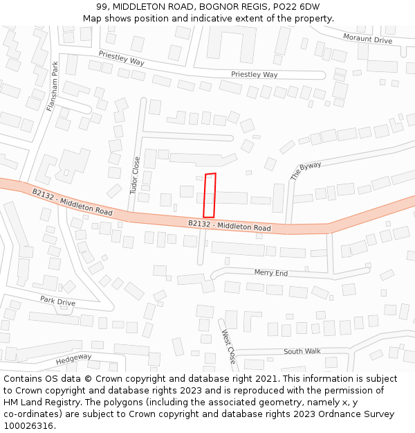 99, MIDDLETON ROAD, BOGNOR REGIS, PO22 6DW: Location map and indicative extent of plot