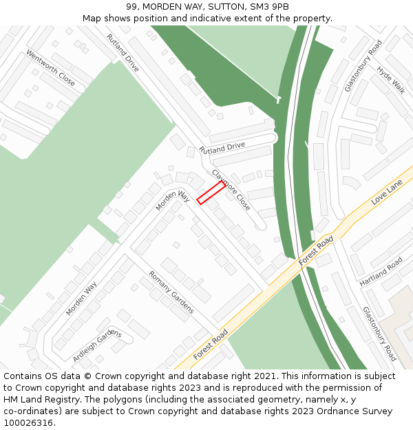 99, MORDEN WAY, SUTTON, SM3 9PB: Location map and indicative extent of plot