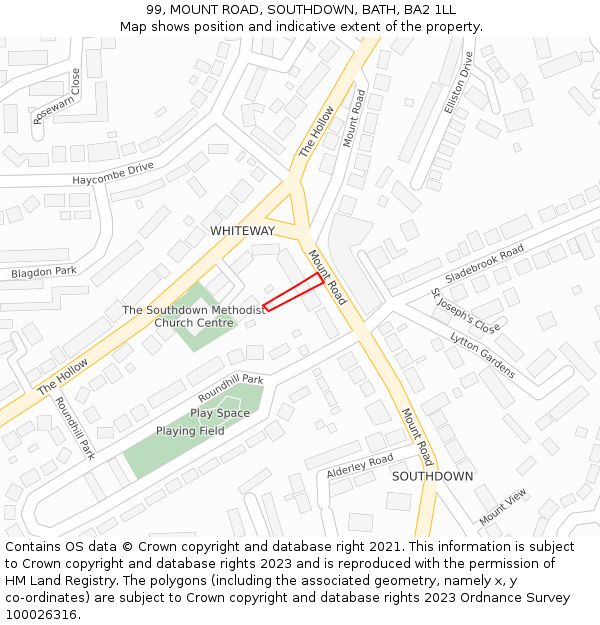 99, MOUNT ROAD, SOUTHDOWN, BATH, BA2 1LL: Location map and indicative extent of plot