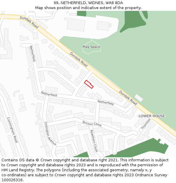 99, NETHERFIELD, WIDNES, WA8 8DA: Location map and indicative extent of plot