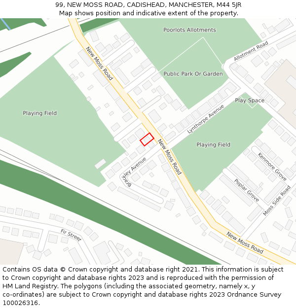 99, NEW MOSS ROAD, CADISHEAD, MANCHESTER, M44 5JR: Location map and indicative extent of plot