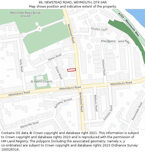 99, NEWSTEAD ROAD, WEYMOUTH, DT4 0AR: Location map and indicative extent of plot