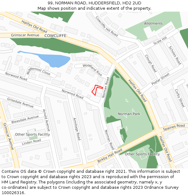 99, NORMAN ROAD, HUDDERSFIELD, HD2 2UD: Location map and indicative extent of plot