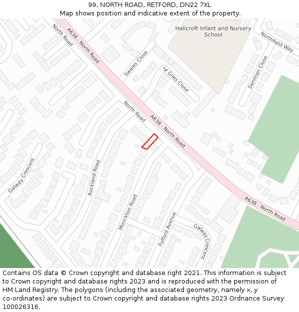 99, NORTH ROAD, RETFORD, DN22 7XL: Location map and indicative extent of plot