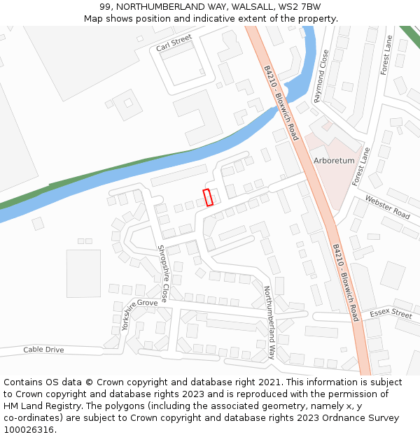 99, NORTHUMBERLAND WAY, WALSALL, WS2 7BW: Location map and indicative extent of plot