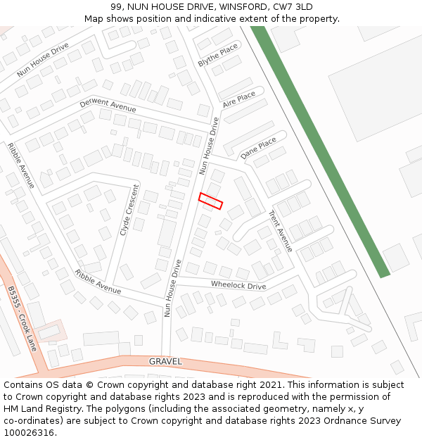 99, NUN HOUSE DRIVE, WINSFORD, CW7 3LD: Location map and indicative extent of plot