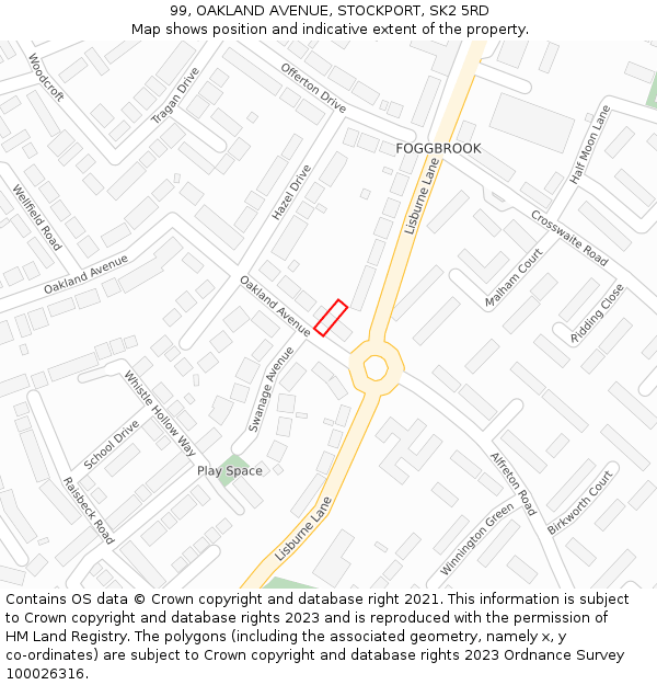 99, OAKLAND AVENUE, STOCKPORT, SK2 5RD: Location map and indicative extent of plot