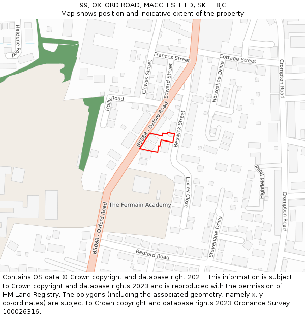 99, OXFORD ROAD, MACCLESFIELD, SK11 8JG: Location map and indicative extent of plot