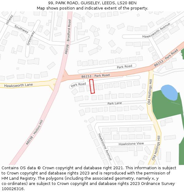 99, PARK ROAD, GUISELEY, LEEDS, LS20 8EN: Location map and indicative extent of plot