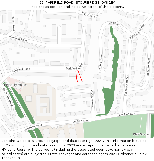 99, PARKFIELD ROAD, STOURBRIDGE, DY8 1EY: Location map and indicative extent of plot