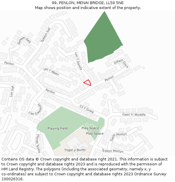 99, PENLON, MENAI BRIDGE, LL59 5NE: Location map and indicative extent of plot