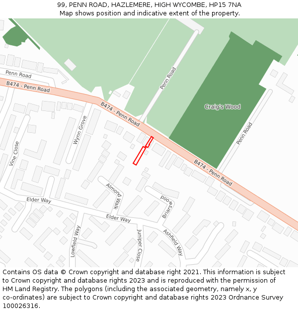 99, PENN ROAD, HAZLEMERE, HIGH WYCOMBE, HP15 7NA: Location map and indicative extent of plot