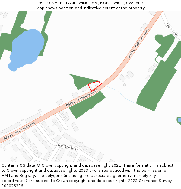 99, PICKMERE LANE, WINCHAM, NORTHWICH, CW9 6EB: Location map and indicative extent of plot