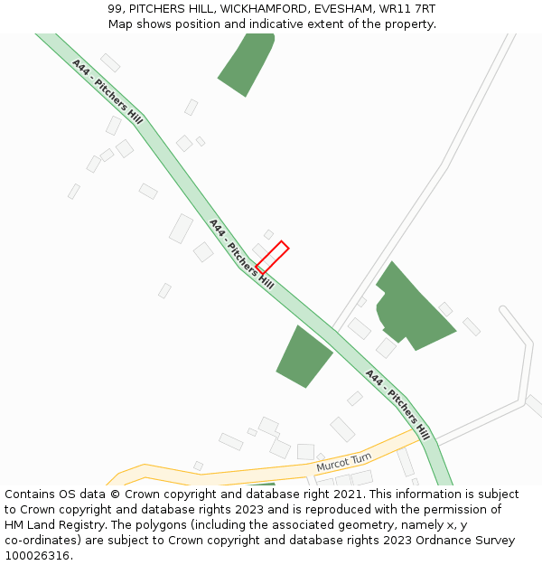 99, PITCHERS HILL, WICKHAMFORD, EVESHAM, WR11 7RT: Location map and indicative extent of plot