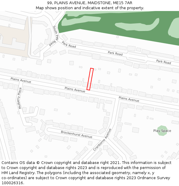 99, PLAINS AVENUE, MAIDSTONE, ME15 7AR: Location map and indicative extent of plot