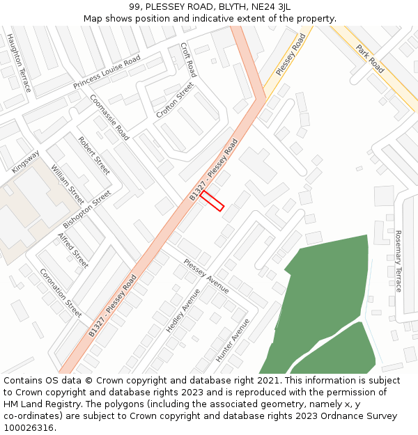 99, PLESSEY ROAD, BLYTH, NE24 3JL: Location map and indicative extent of plot