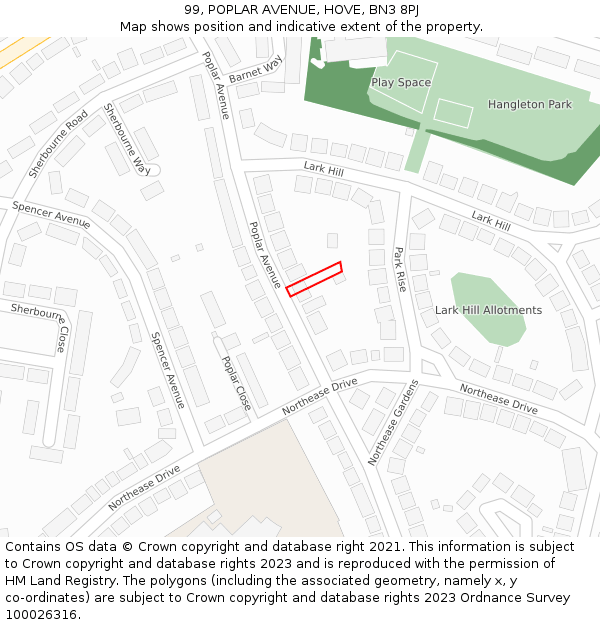 99, POPLAR AVENUE, HOVE, BN3 8PJ: Location map and indicative extent of plot