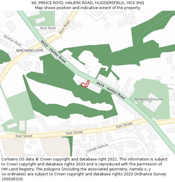99, PRINCE ROYD, HALIFAX ROAD, HUDDERSFIELD, HD3 3NQ: Location map and indicative extent of plot