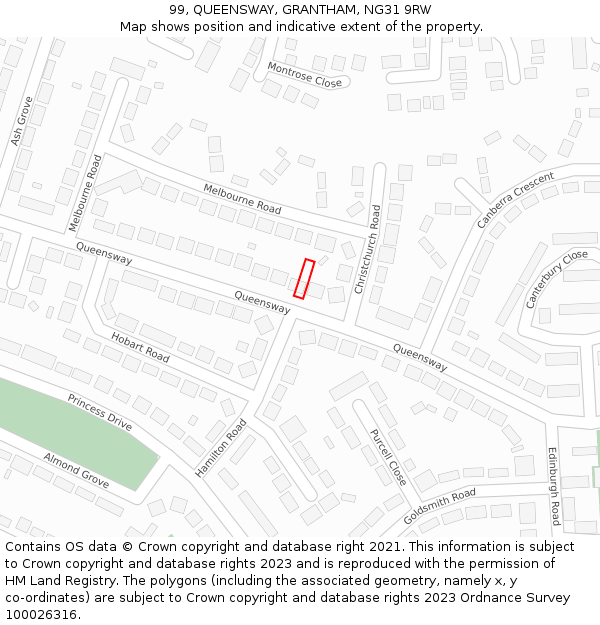 99, QUEENSWAY, GRANTHAM, NG31 9RW: Location map and indicative extent of plot