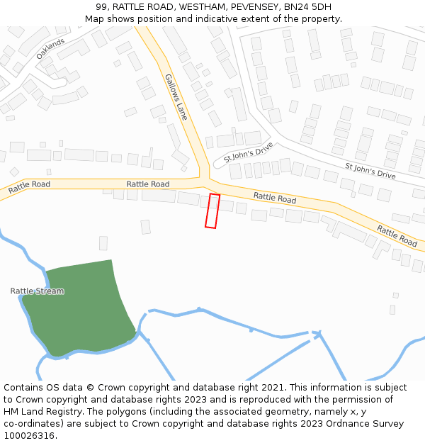 99, RATTLE ROAD, WESTHAM, PEVENSEY, BN24 5DH: Location map and indicative extent of plot