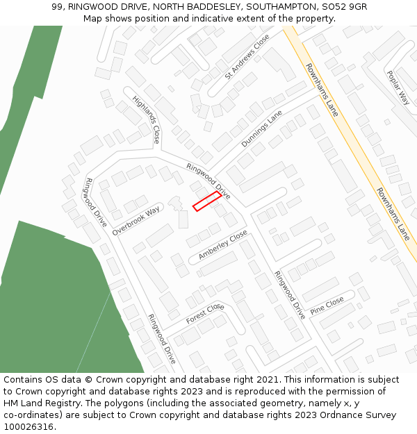 99, RINGWOOD DRIVE, NORTH BADDESLEY, SOUTHAMPTON, SO52 9GR: Location map and indicative extent of plot