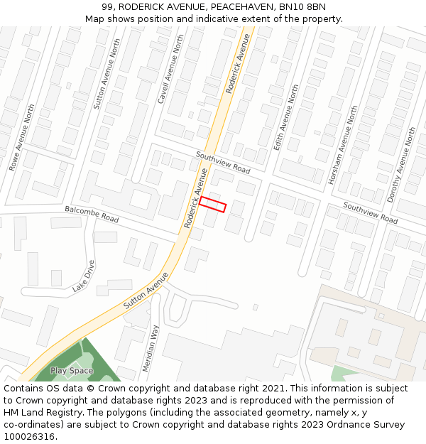 99, RODERICK AVENUE, PEACEHAVEN, BN10 8BN: Location map and indicative extent of plot