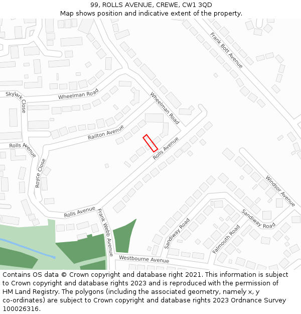 99, ROLLS AVENUE, CREWE, CW1 3QD: Location map and indicative extent of plot