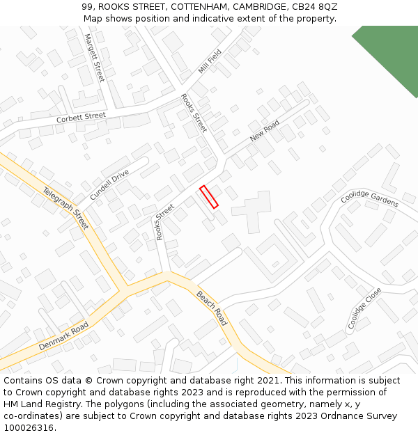 99, ROOKS STREET, COTTENHAM, CAMBRIDGE, CB24 8QZ: Location map and indicative extent of plot